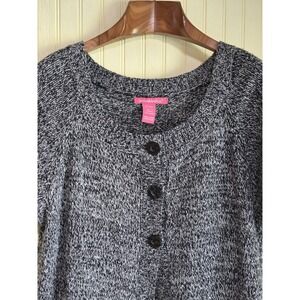 Woman Within Cardigan Sweater Womens Medium Black‎ Marled Short Sleeve Button
